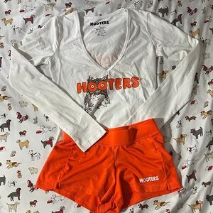 Hooters White Top and Orange Shorts Set